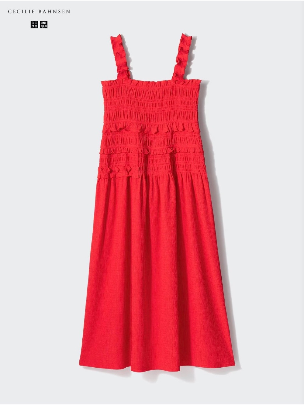 Cecilie Bahnsen Uniqlo Red Shirring Dress Sleeveless Size Small